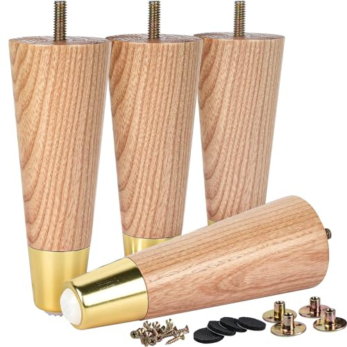 10cm Eschenholz Möbelfüße, La Vane 4 Stück Mitte des Jahrhunderts Modern Massivholz Konisch Ersatz Holz Möbelfüße Möbelbeine mit vorgebohrten M8 Bolzen & Montageplatten für Sofa Schrank Couch Ottomane | Klar beschichtet, 180 kg Tragkraft, rutschfest und schützt den Boden, Hardware inklusive, modernes Upgrade für Sofa-Schrank