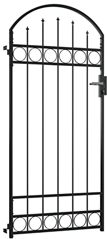 Homgoday Zeitgenössisches Gartentor aus pulverbeschichtetem Stahl, schwarz, 89 x 200 cm, für Garten, Innenhof oder Terrasse - Sicherheit und Stil kombiniert Model145750