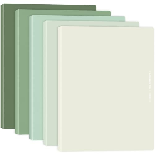 Whaline 5-Pack A4 Green Plastic Presentation Books with 30 Pockets Each, Modern Style, 1/3 Cut Tabs, Top Position, 31x23x1.9cm, Polypropylene (PP) Material