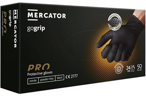 NAJDER Gants Jetables Nitrile Diamanté, Professionnels, Gants de Travail, Structure Diamant, Résistants aux Graisses Huiles, Protection Mécanique, Taille XXL, 50 Pièces, Noir