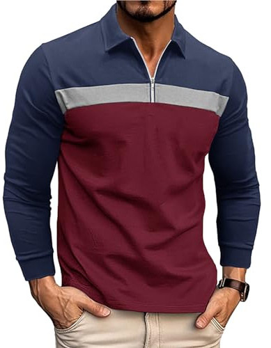 Ryehack Poloshirt Herren Langarm mit Reißverschluss & Raglan - Baumwolle Langarmshirt für Sport & Freizeit S-3XL