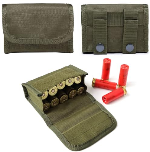 RALSPEC 20/12 Gauge Shotgun Cartridge Pouch Belt & MOLLE Fixing 10 Round Ammo Shell Holder Waist Bag Tactical Clay Pigeon Shooting Hunting Reload (Green)