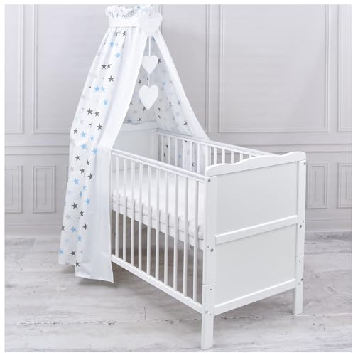 Generisch Baby Delux Babybett Himmel Betthimmel Baumwolle Baldachin für Babybett Kinderbett Wiege Stubenwagen Himmelstange Applikationen Herz Deko (Magic Blau, ohne Himmelstange)