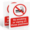 No Smoking or Vaping on These Premises Sign - 2 Pack, 100x75mm Self-Adhesive Vinyl Sticker - UV Printed Matte Surface, Waterproof, EN ISO 7010 Compliant