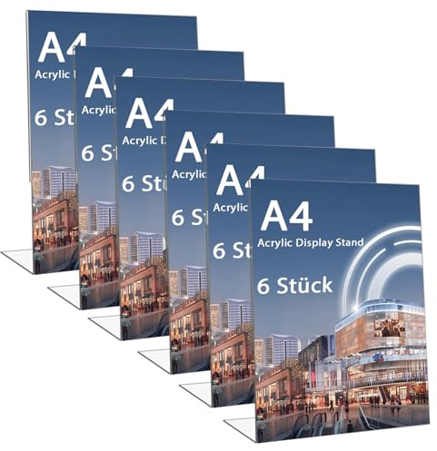 LDXDRU 6 Stück A4 Acryl A4 Tischaufsteller Glasklarer L-Ständer Ausstellungsständer, Prospekthalter, Acryl-Aufstellungsständer, Menühalter für Tische, Restaurants, Geschäfte, Hotels und mehr