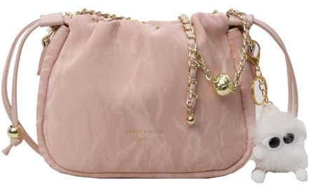 YEAMKE Beuteltasche mit Kordelzug, Damentasche, Umhängetasche, Umhängetasche, Beutel, rosa, 20 * 9 * 15 cm