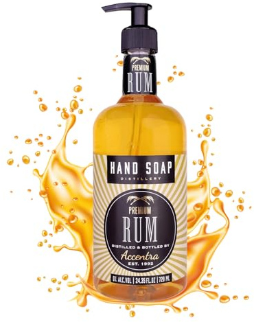 Accentra Savon pour Les Mains dans Une Bouteille de Rhum - 720 ML - Distributeur à Pompe - Savon Liquide, Parfum Rhum - Rechargeable
