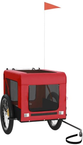 vidaXL Fahrradanhänger für Hunde, Hundeanhänger mit Reflektoren Flagge, Hundetransporter Maximale Belastbarkeit 45kg, Rot Schwarz Oxford-Gewebe Eisen