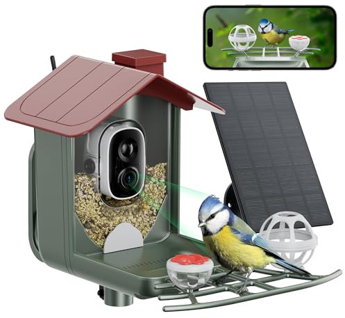 Smart Bird Feeder with Camera Outdoor: Solar Birdfeeder Cam for Outside Garden - 2K HD Live Video Camera AI Recognition Visible Window Auto Capture - Bird Lover Gifts