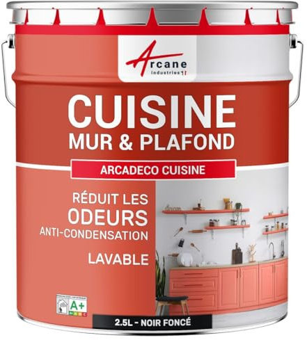 Peinture cuisine, lessivable, absorbe les odeurs - 2.5 L Noir foncé RAL 9005 - ARCANE INDUSTRIES
