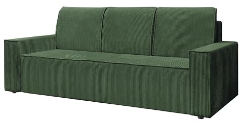 KIER FURNITURE Cord Sofa mit Schlaffunktion Leo - 236 cm Lang - Ausziehbar Wohnzimmer-Sofa mit Bettkasten und Armlehnen - 3-Sitzer - Große Liegefläche 143 x 200 cm - Grün