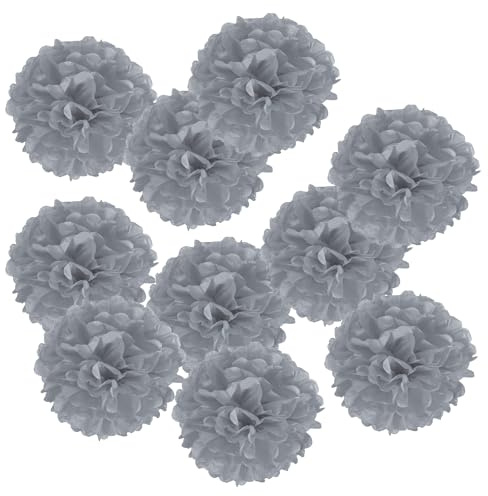 PATIKIL 10 Stück 20 cm Pom Poms Papier Blumen, Papierblumen Hochzeitsdeko Seidenpapier für Hochzeit Brautdusche Geburtstagsparty Hintergrund Dekoration, Grau