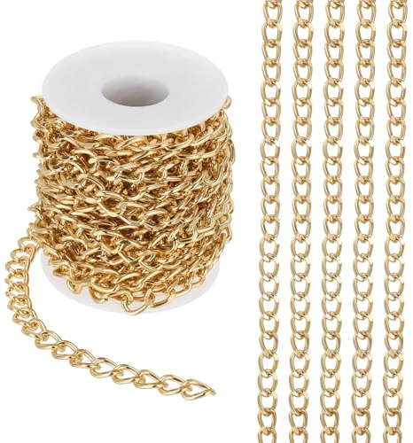 PATIKIL 16.4Ft Aluminium Curb Chains Twisted Links, 11x8mm Curb Chain Spool Jewelry Making Chains Craft Chain for Necklace Bracelet Earring, Gold