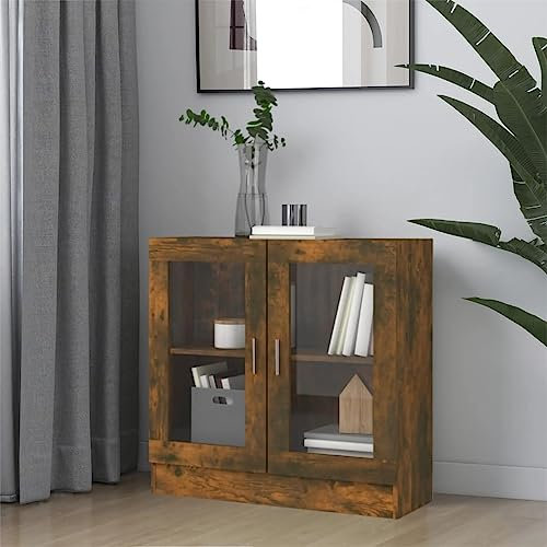 Vitrinenschrank Räuchereiche 82,5x30,5x80 cm Holzwerkstoff,Elegantes und praktisches Vitrinenschrank aus Holzwerkstoff mit viel Stauraum für dein Zuhause Wohnzimmer, Bücherregale & Bücherschränke