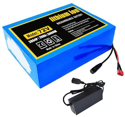 GNIUBBDB Batería de Iones de Litio para Bicicleta eléctrica, 72 V, 20 Ah, 20S4P, con Cargador y protección BMS incorporada, Ideal para Motor de Bicicleta eléctrica de 200-3000 W XT90 Plug