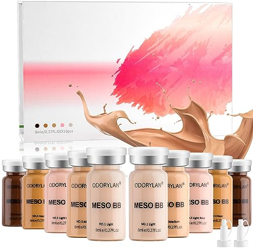 BB Pigment Glow Serum Starter Kit Hyaluronsäure Essenz Foundation Skin Care Kit 8ml 10pcs, kombiniert mit Niacinamid und Peptiden, um den Hautton aufzuhellen Anti-Aging Foundation 5-Color Mix Pack