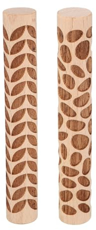 QUARKZMAN 2Pcs Rouleau a Patisserie en Bois 10cm avec Motif Feuille Galet, Outils de Poterie, Rouleaux à Texture de Grain de Bois pour Argile, Pâte à Modeler, Bricolage