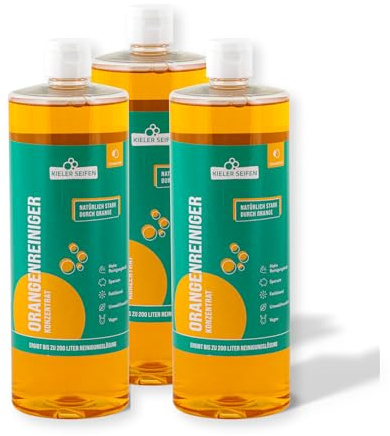 Kieler Seifen Orangenreiniger 3x1 L Super Konzentrat vegan I Fettlöser | löst starke Verschmutzungen vielseitig nutzbar I Boden reinigen, Küche reinigen