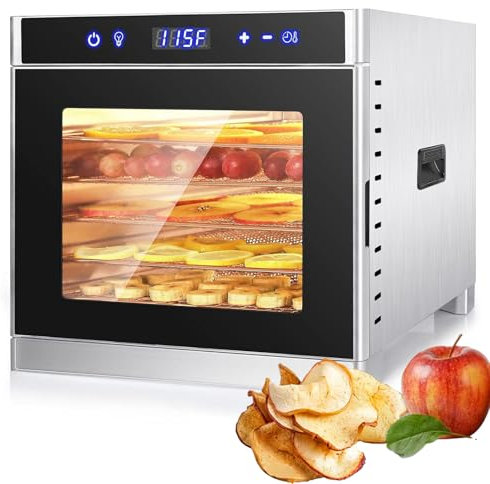 Deshidratador De Alimentos Comercial, Máquina Deshidratadora De Frutas De 6 Bandejas con Termostato Y Temporizador Ajustables, Máquina De Secado De Cocina para Jerky, Carne, Verduras Y Snacks