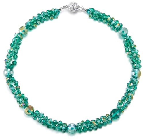 COOLSTEELANDBEYOND Perlen Kristall Cluster Statement Halskette Geflochtene Kette Halsband Choker Halskette, Magnetverschluss