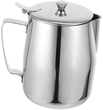 NUOBESTY Stainless Steel Milk Frothing Pitcher With Lid Creamer Jug For Espresso And Latte Art For Home And Commercial Use
