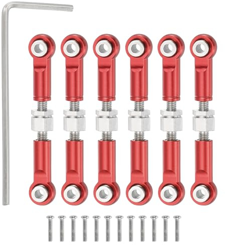 sourcing map 6 Pcs Steering Servo Turnbuckle Rod RC Aluminum Alloy Linkages for A959 A969 A979 K929 1/18 On-Road RC Car (Red, 37mm)