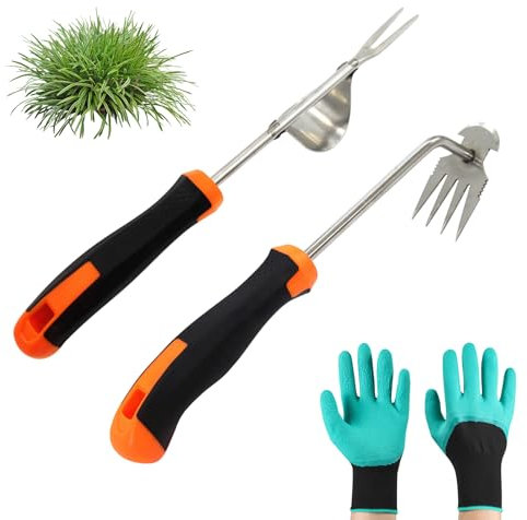 AIBAOBAO Estirpatore Erbacce Manuale, 2 PCS Sarchiatore Manuale con Manico 35 cm, Diserbante in Acciaio Inox, Togli Erbacce da Giardino, Attrezzo per Estirpare Le Erbacce, Attrezzi Giardinaggio