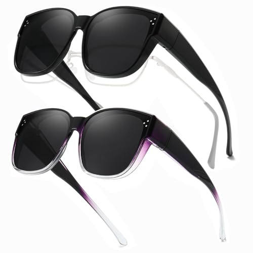 Myiaur 2 Pack Polarisiert Überzieh Sonnenbrille für Damen UV400 Schutz Sonnenbrille für Brillenträger Autofahren