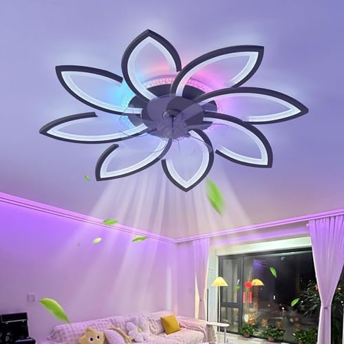 Fachae RGB Deckenventilator mit Beleuchtung mit Fernbedienung APP Kind | Schlafzimmer Lampe mit Ventilator Reversibel 6-Gang Dimmbar Deckenlampe mit Ventilator Erinnerung Leise Timing Geschenk