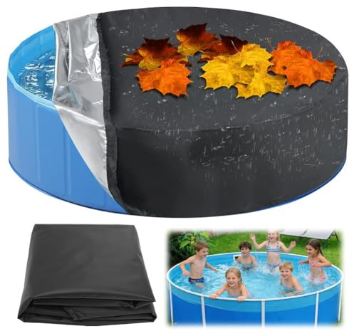 Rund Poolabdeckung,Abdeckung für Hundepools,Faltbarer UV Beständiges Schwimmbadabdeckung für Hund und Kinderpool Mit Kordelzug,Wasserdicht und Staubdicht 160x30cm