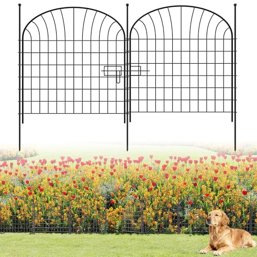 Clôture de Jardin en Métal - (81 cm H x 71 cm W 4 Panneaux + 1 Porte Longueur 3,5 m) Décorative Clôture pour Jardin Barrière Lot de 5 Panneaux Extérieurs Gazon Parterre, Noir