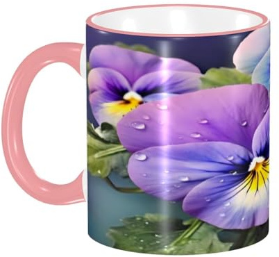 ZXMDZTSS Pansy Perfection -Print Colored Rim Ceramic Mug-Microwave Safe Classic Cylindrical Cup for Home & Office, Hand Wash Only