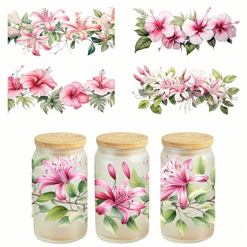 5pcs Bauhinia Spring Floral Flower Leaf Buterfly Iron On Transfers for T-Shirts Rub on Transfers Stickers Vinyl Ready to Press Stickers Iron on Decals for T-Shirts Clothing Hoodie DIY Crafts