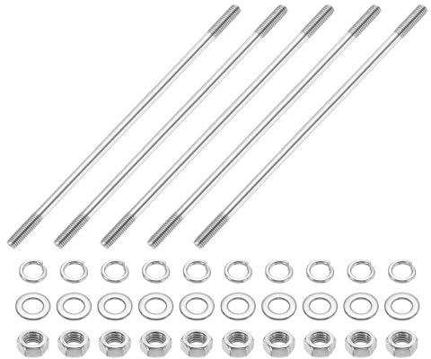 sourcing map 5 viti a doppia estremità, M5 x 150 mm, in acciaio inossidabile 304, a doppia filettatura, con dadi e rondelle piatte e di bloccaggio, vite filettata a doppia estremità, per la