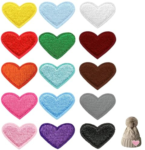 30 Stück Herz Patches zum Aufbügeln, Bügelflicken Kinder für Kleidung, Hüte & Rucksäcke - Aufnäher zum Aufbügeln oder Nähen - DIY Dekoration - 15 Farben (Je 2 Stück)
