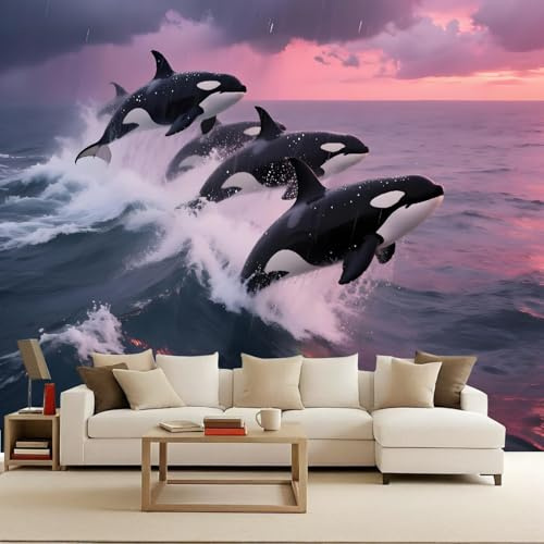 Papel Tapiz Fotográfico 150x105 cm Ballenas Animale Mar Peces Paisaje 3D Murales Tejido No Tejido Mate‌ Póster Moderna Fotomurales Para Cuarto de Niño Salón Dormitorio Oficina Decoración de Pared
