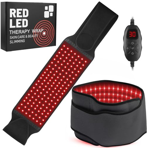 Rotlichtgürtel, 140 LEDs 660 nm Rotlicht & 850 nm Nahinfrarotlicht Wickelgürtel mit 6 Zeiteinstellungen, 5 Helligkeitseinstellungen, 2 Lichtmodi für Beine, Rücken, Taille, Schultern, Nacken, Schwarz