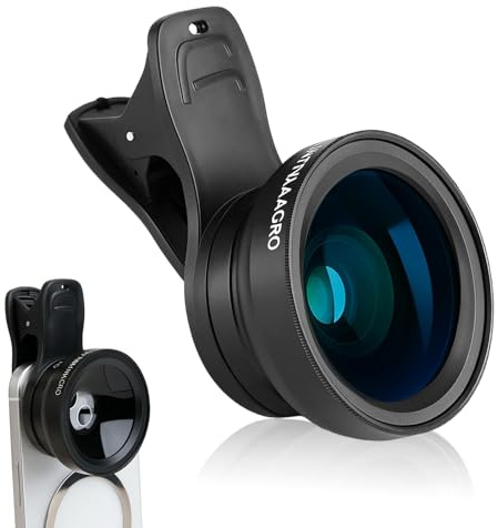 2 in 1 Macro Lens Smartphon, Mobile Phone Camera Lenses, 12.5X Macro Lens, 0.45X 140 Degree Wide Angle Lens, Universal Smartphone Compatibility