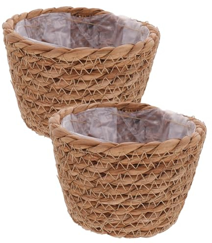 BAZEITFLOW 2 Stück Handgewebter Seegras Blumentopf mit Innenfutter Natürlicher Übertopf für Zimmerpflanzen und Garten Kleiner Pflanzkorb Ø Vielseitig für Zuhause Hochzeit und Zufällige Farbe