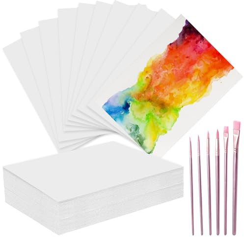 120 fogli di carta per acquerelli, 300 g/m², 63,5 kg, pressata a freddo, spessa, con 6 pennelli per pittura a olio, carta bianca per acquerelli, per bambini e adulti, forniture artistiche (12,7 x 17,8