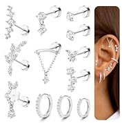 Adramata 16G 18G 20G Helix Piercings Chirurgenstahl Ohrringe Creolen Flatback Ohrstecker Set Hypoallergen Knorpel Ohrringe Damen Daith Conch Tragus Piercing Ohr Schmuck
