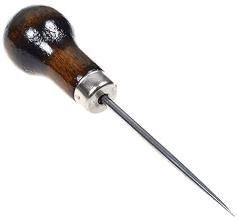 Alêne de couture en métal avec poignée ronde en bois, outil de couture fait à la main pour le travail de poinçonnage du cuir