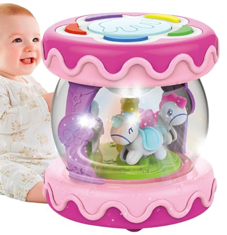Carosello musicale luminoso – Giocattolo interattivo rotante per bambini piccoli set di batteria educativo | Regalo di Natale creativo per divertimento sulla pancia, apprendimento, sviluppo,