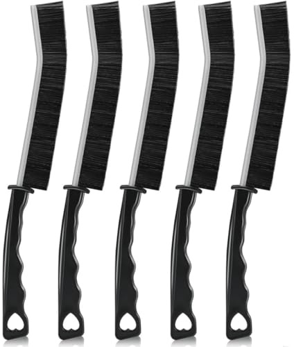 5Pcs Crevice Cleaning Brush, Multifunctional Crevice Gap Groove Cleaning Brush Tools with Hard Bristle, Small Spaces Scrub Brushes for Narrow Corners in Home Window Kitchen Tile Bathroom (Black)