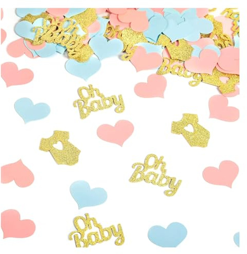 Ovanda 100 Stück Baby Party Deko Confetti, Gender Reveal Party Deko Konfetti, Oh Baby Streudeko, Tischdeko Babyparty Junge Mädchen,Babys Shower Dekos Konfetti,Geschlecht Reveal Birthday Partys Zubehör