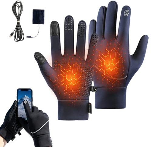 USB Beheizte Handschuhe, 2026 Neu Winterhandschuhe Touchscreen Wasserdichtem, Elektrische Beheizte Skihandschuhe Ski Handschuhe Damen Herren für Klettern Skifahren Radfahren Camping (Blau, XL)