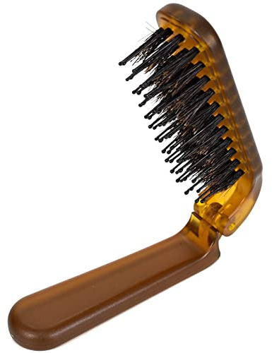 FooYee Brosse à cheveux avec poils de sanglier pliable - Peigne de massage des cheveux pliable - Mini peigne à cheveux compact - Taille de voyage pour femme - Antistatique