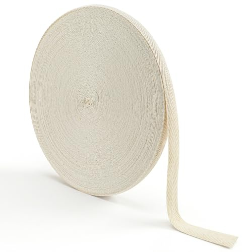 SHENLIU 50M Baumwoll Schrägband, Baumwollband 10mm | Bänder zum Basteln Gefalzt Gurtband Webbing mit Fischgrätenstich Baumwolle Köperband für DIY Handwerk Stricken Heimwerker