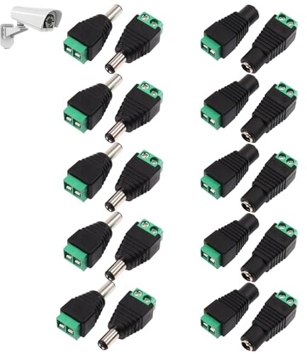 Yupaluz 10 Pairs Premium 2.1 X 5.5mm Connector,Male Female Dc Jack Power Connector Adapter,12v Dc Connector Screw Connector Socket Adapter Tool Kit For Cctv Security Camera Led Light Strip