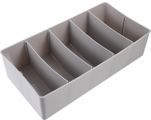 FOYTOKI Vassoio Portadenaro Cassetto e Scomparti Multi-griglia, Scatola Porta Monete e Banconote Grigia a 5 Compartimenti, Organizer per Negozi e Uffici, Custodia per Contanti e Biglietti